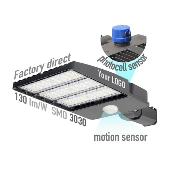 Shoebox Light Fixture 150W 130lm/W IP65 can make customized logos ETL DLC Approved for Parking Lot