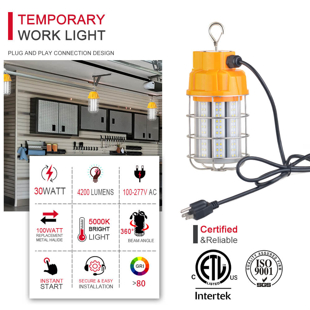 30W Temporary Portable Work Light 4200lm 5000k With ETL IP65 Waterproof For Tunnerl Lighting
