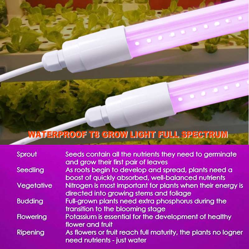 5W T8 Full Spectrum LED Plant Growth Light IP65 with AC85-265V