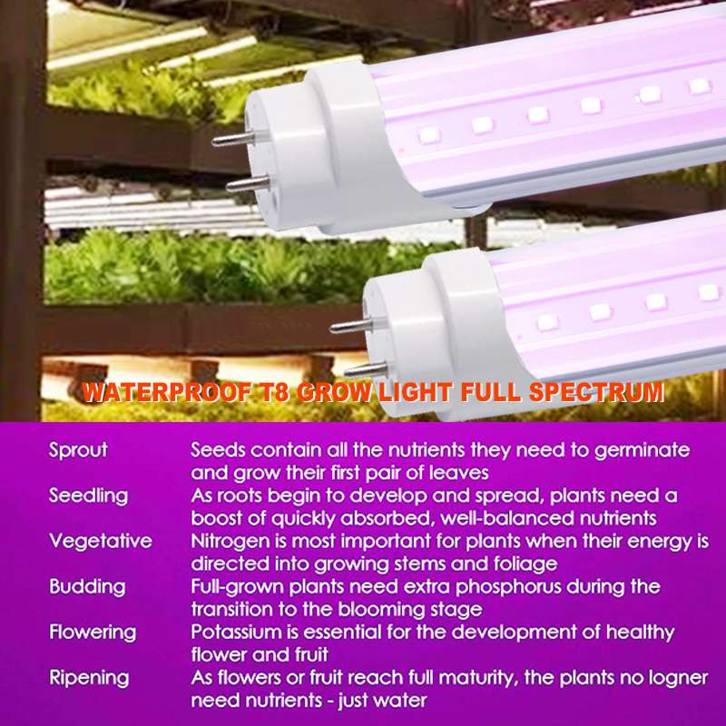 T8 LED Grow Light Fixture 24W IP40 with AC85-265V