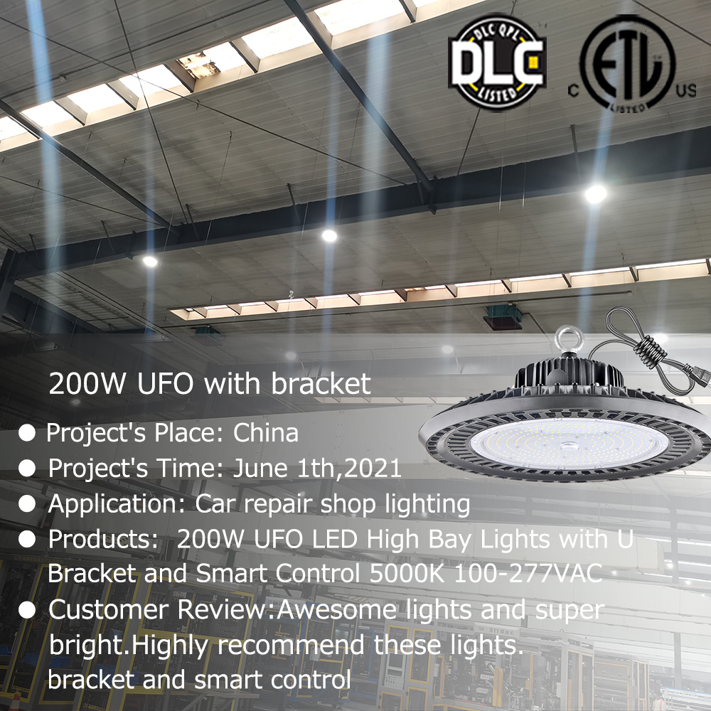 DLC ETL 200W UFO LED High Bay Lights with Smart Control 5000K 100-277VAC