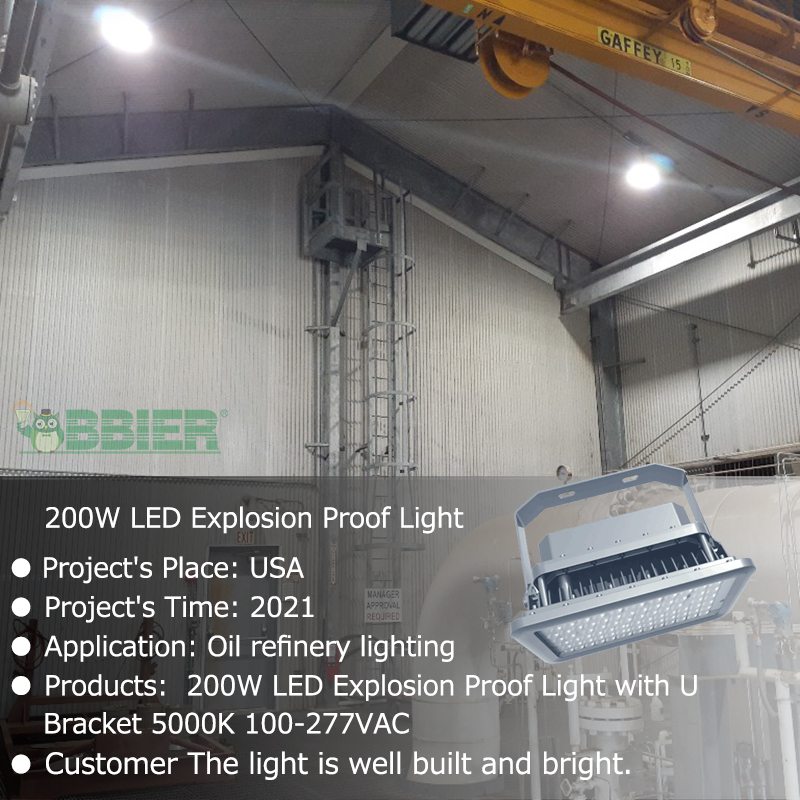 ETL DLC CE Rohs 200W LED Explosion Proof Light with U Bracket 5000K 100-277VAC