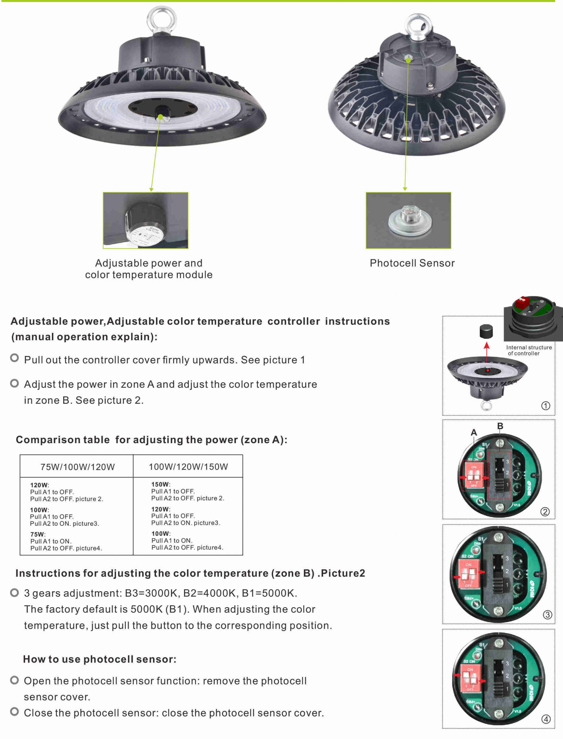 Adjustable LED Post Top Light 30W 50W 75W in one Light AC100-277V IP67 with DLC Listed