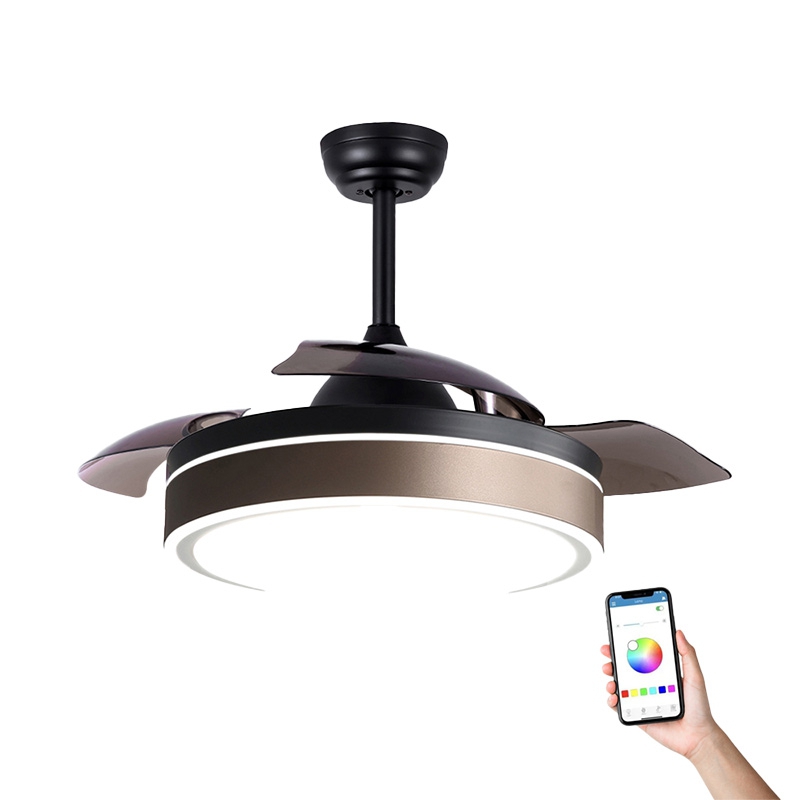 42 Inch APP Control Smart Invisible Fan Light Ventilador De Techo RGB Color Dimmable Modern Retractable Ceiling Fan With Light
