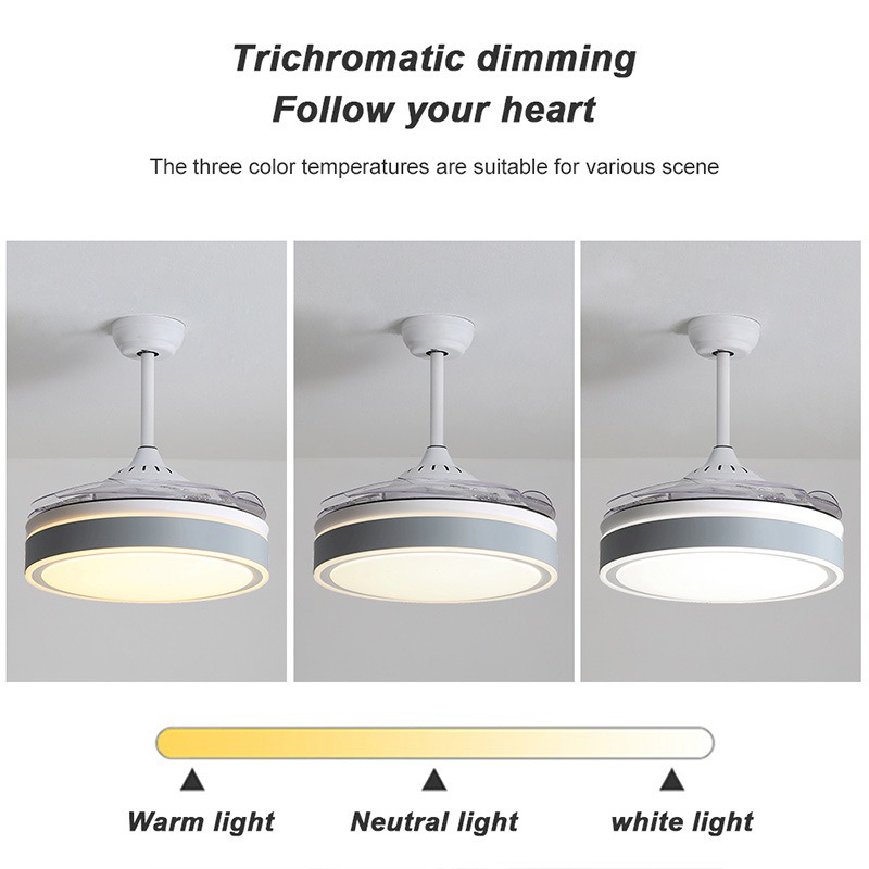 42 Inch APP Control Smart Invisible Fan Light Ventilador De Techo RGB Color Dimmable Modern Retractable Ceiling Fan With Light