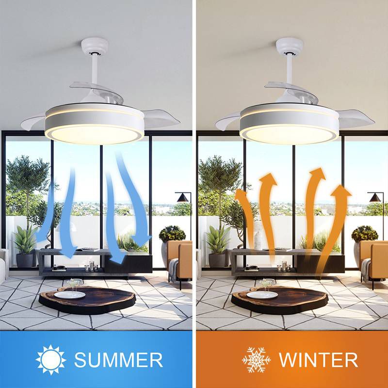 42 Inch APP Control Smart Invisible Fan Light Ventilador De Techo RGB Color Dimmable Modern Retractable Ceiling Fan With Light