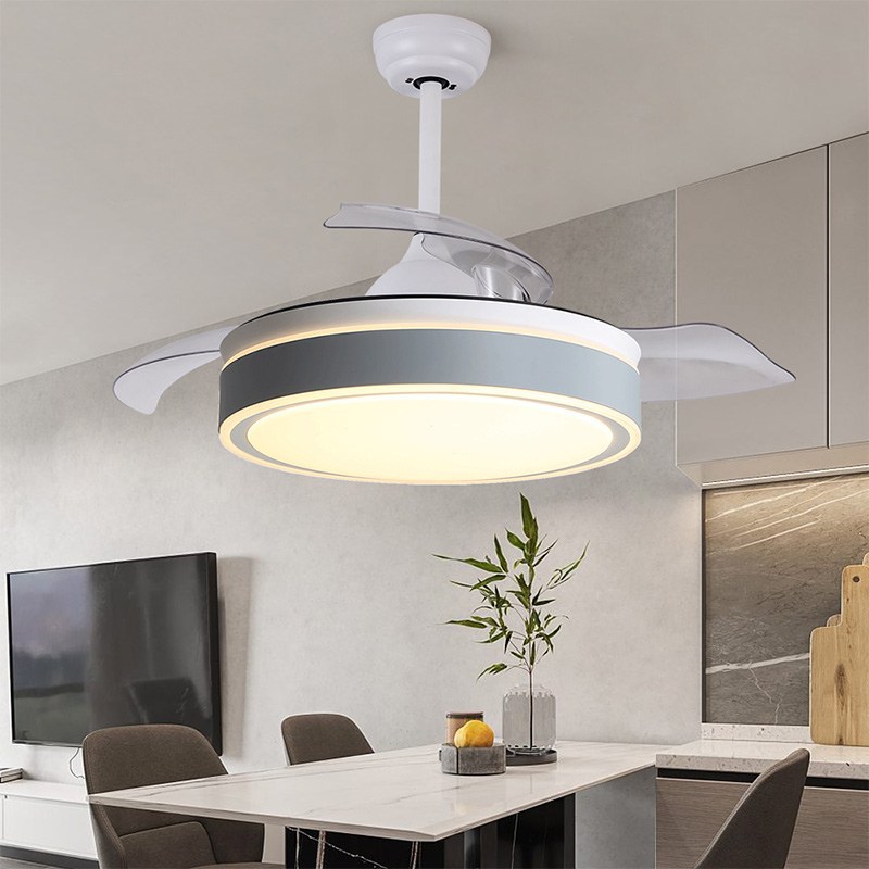 42 Inch APP Control Smart Invisible Fan Light Ventilador De Techo RGB Color Dimmable Modern Retractable Ceiling Fan With Light