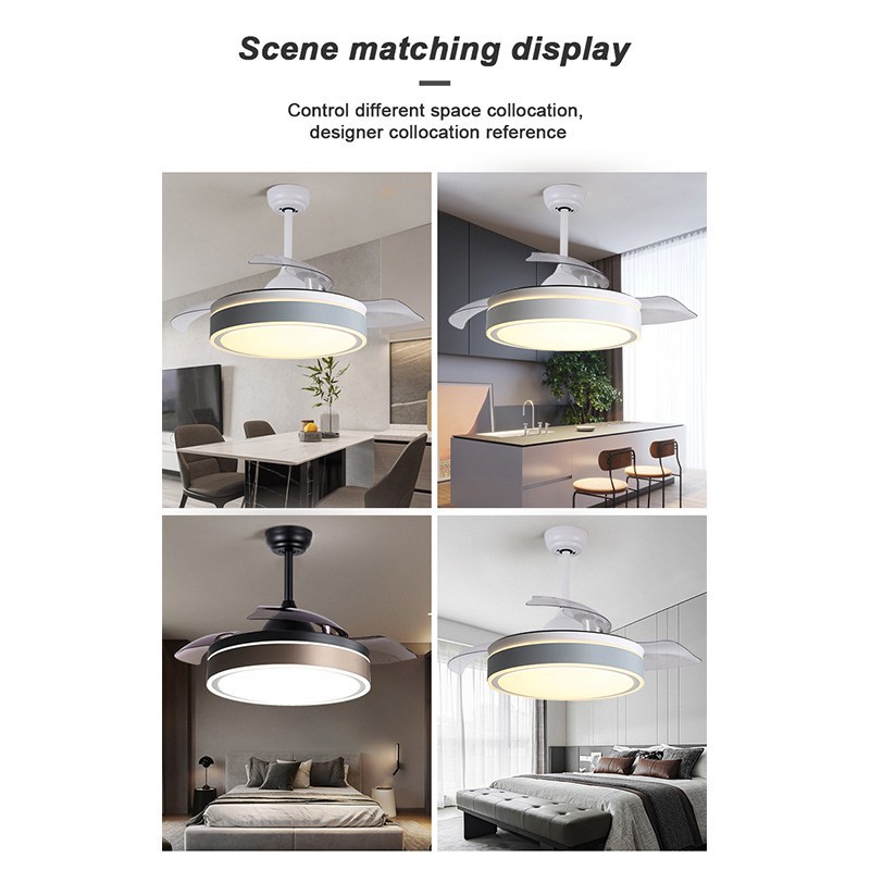 42 Inch APP Control Smart Invisible Fan Light Ventilador De Techo RGB Color Dimmable Modern Retractable Ceiling Fan With Light