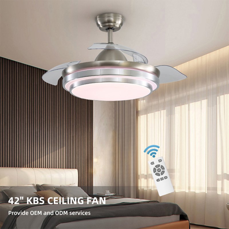 Living Room 42 Inch APP Control Invisible Fandelier Dimmable RGB Light Retractable Ceiling Fan With Remote Control