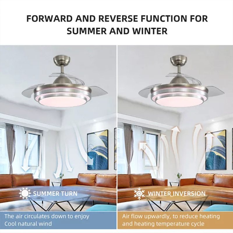 Living Room 42 Inch APP Control Invisible Fandelier Dimmable RGB Light Retractable Ceiling Fan With Remote Control