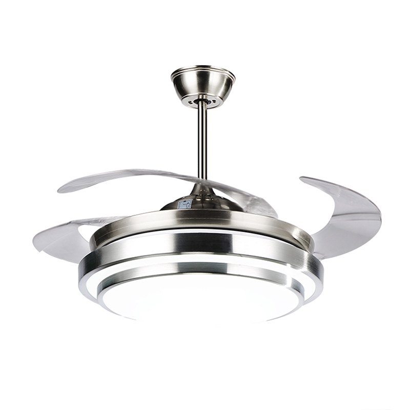 Living Room 42 Inch APP Control Invisible Fandelier Dimmable RGB Light Retractable Ceiling Fan With Remote Control