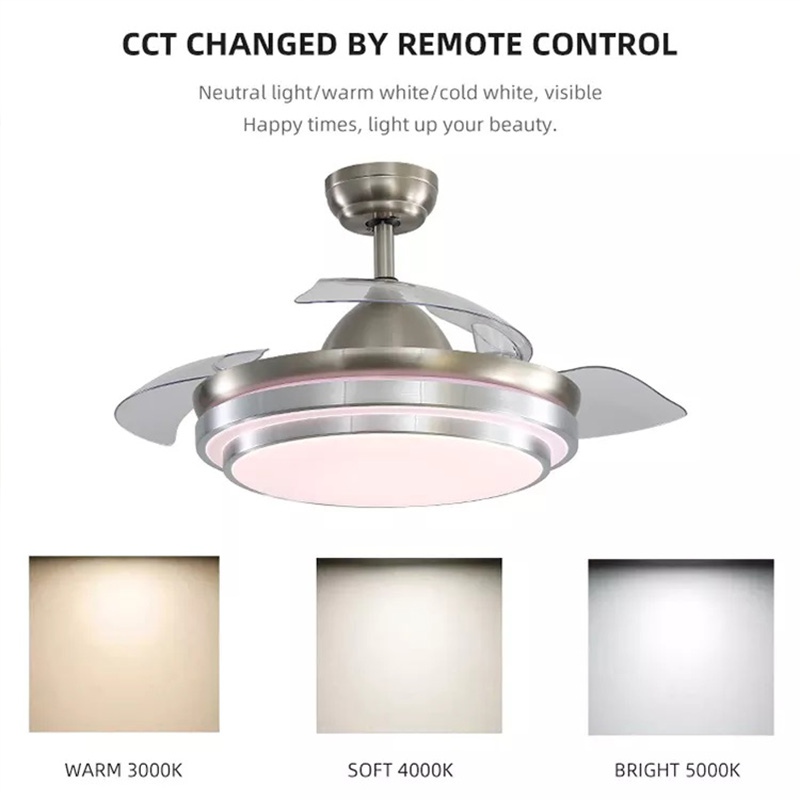 Living Room 42 Inch APP Control Invisible Fandelier Dimmable RGB Light Retractable Ceiling Fan With Remote Control
