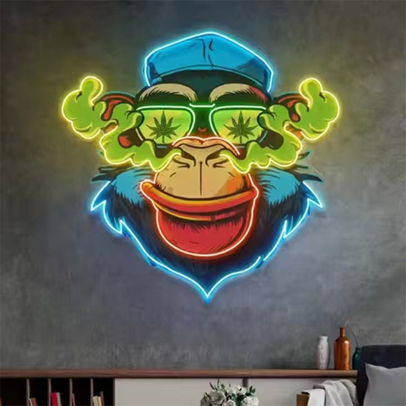 Neon LED Smoking Monkey Glowing Sign